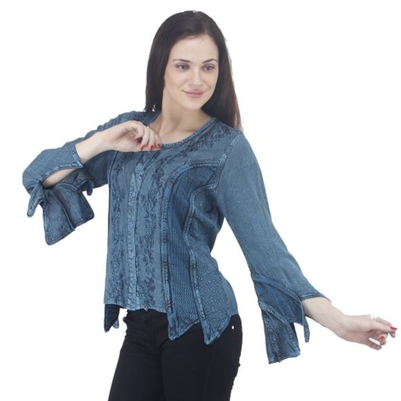 GYPSY RENAISSANCE BOHEMIAN BELL SLEEVE STYLE BLOUSE TOP - Picture 2 of 4